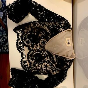 Stone Cold Fox (brand) long-sleeve black lace crop top deep v-neck, size 1